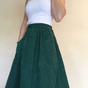High-Waisted Green Corduroy Skirt